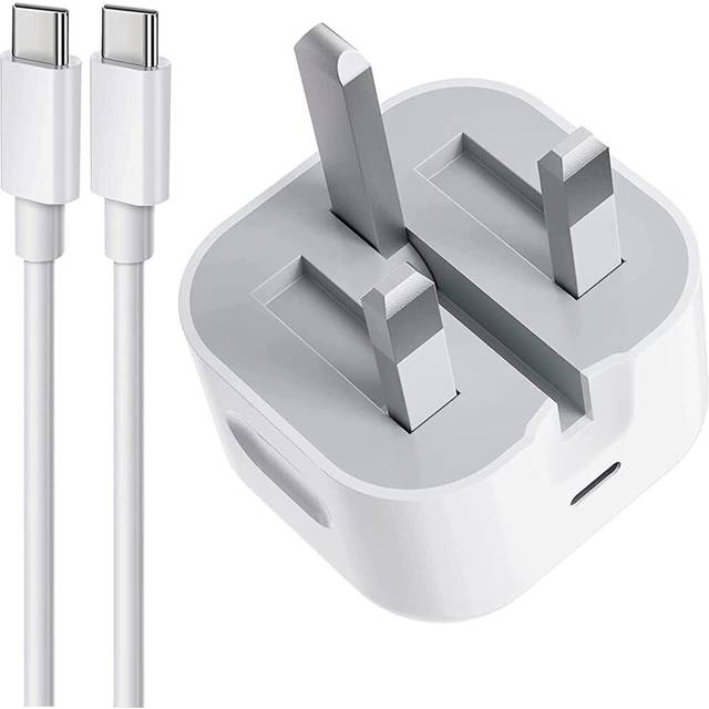 (Plug & Cable) USB C Plug Fast Charge Dual Plug,20W For Apple iPhone Plug Dual Port USB Type C Wall Charger Plug Adapter Charging for iPhone 15 / 15 P