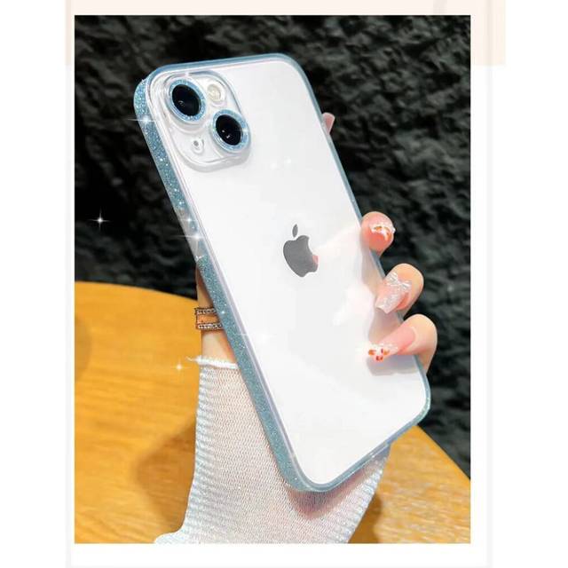Case for iPhone 14 sky blue Glass glitter anti fall transparent tempered No25218