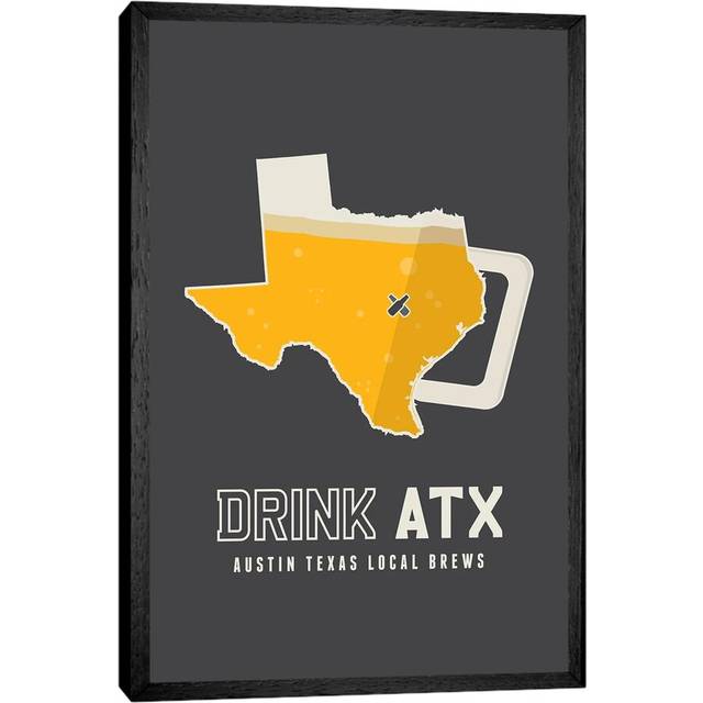 Drink ATX, Austin Beer by Benton Park Prints - Single Picture Frame Rectangle Print on Canvas - Black Framed (66.04 cm H x 45.72 cm W)