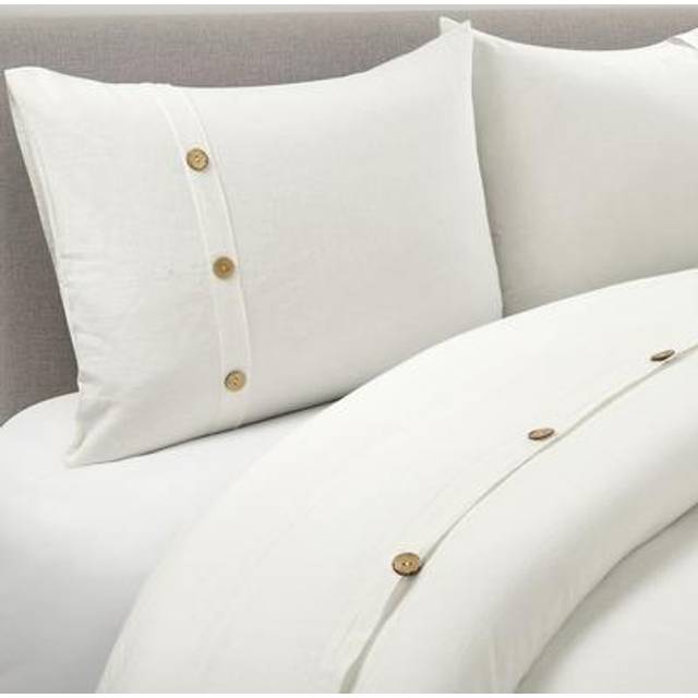 Lush Decor Belgian Flax Prewashed Linen Rich Cotton Blend 3 Piece Duvet Cover Set, White, King/Lime King