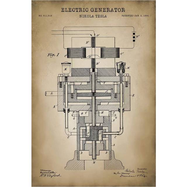 Tesla Electric Generator, Beige (30.48cm H x 20.32cm W x 1.91cm D)