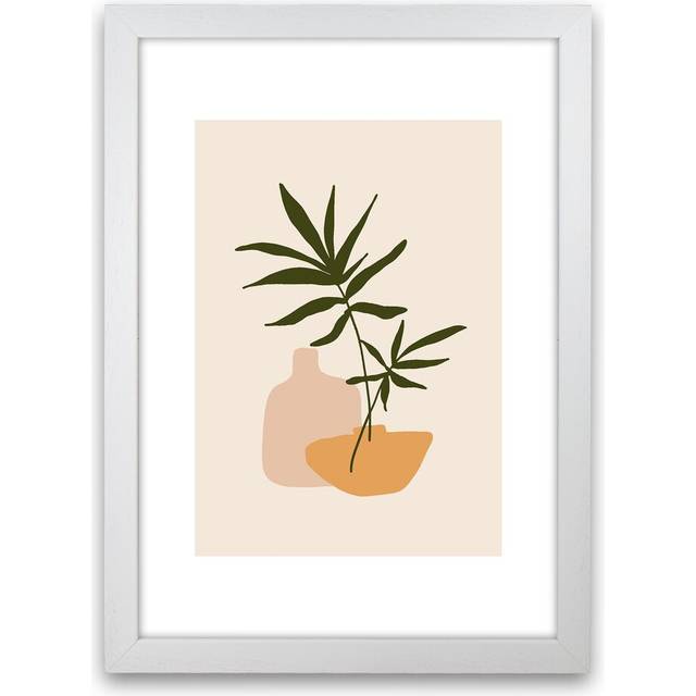 Mica Plant Pots Beige N1 by Pixy Paper - Graphic Art - White Framed (84cm H x 59.4cm W x 3cm D)