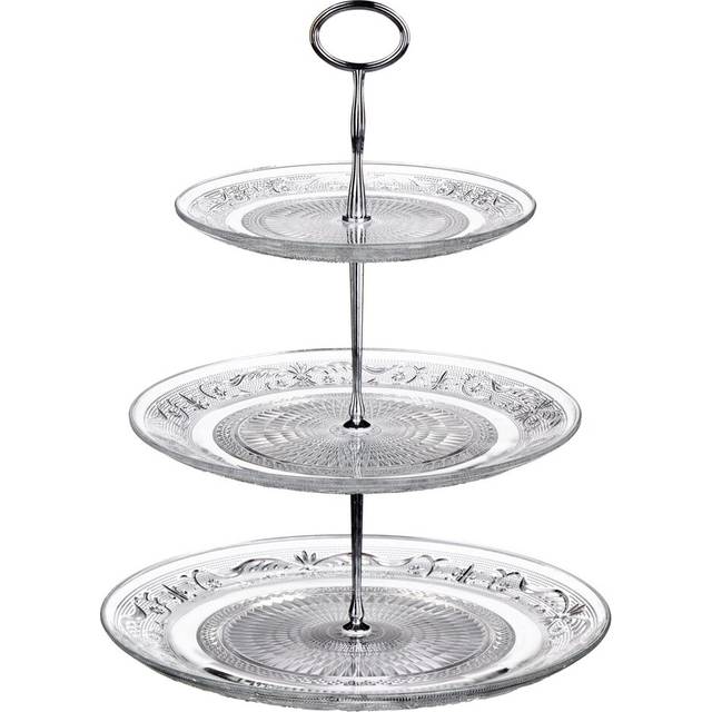 3 Tier Clear Glass Cake Stand - Silver;Clear (38cm H X 29cm W X 29cm L)