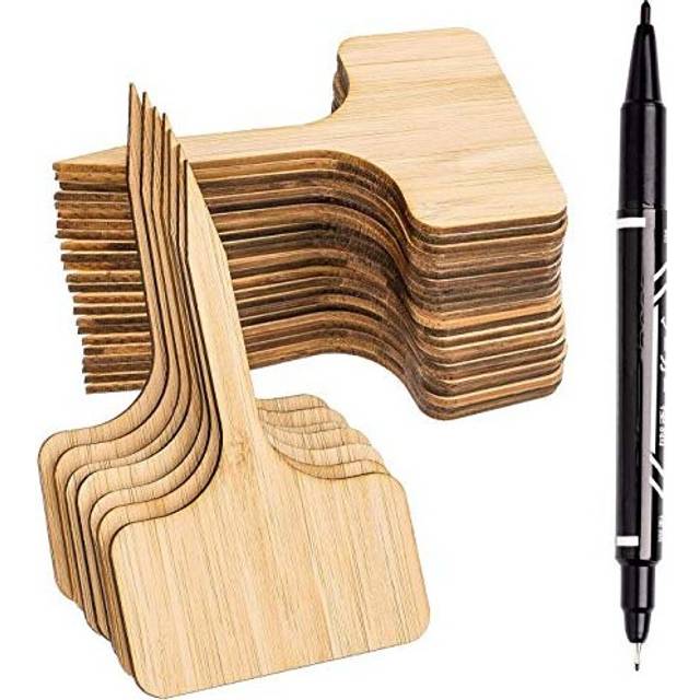 30Pcs Bamboo Plant Labels with A Marker Pen, T-Type Wooden Plant Marker Garden Sign Tags Garden Markers for Seed Potted Herbs Flowers Vegetables (6 x