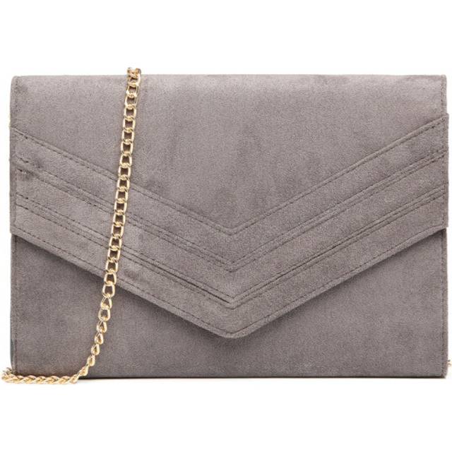 (Grey) Miss Lulu Chevron Envelope Clutch Bag  With Strap