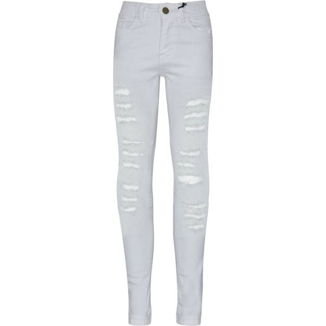(7-8 Years, White) Kids Girls Skinny Jeans Denim Ripped Fashion Stretchy Pants Jeggings 3-13 Years