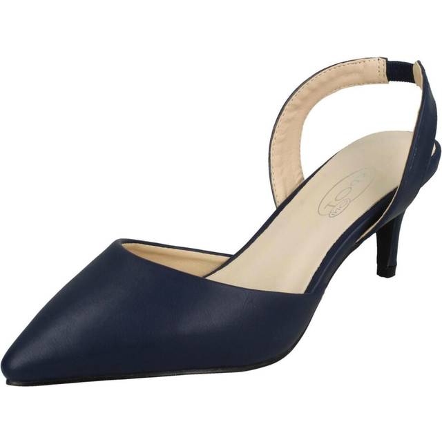 (UK 6, Navy (Blue)) Ladies Spot On Pointed Kitten Heel