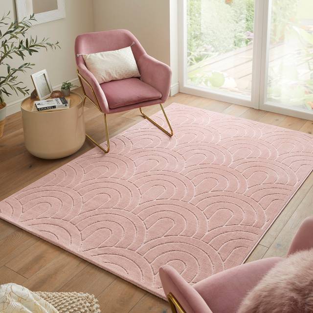 Geometric Pile Low-Effect patterned Machine Woven Dusty Pink Area Rug (Rectangle 120 x 170cm)