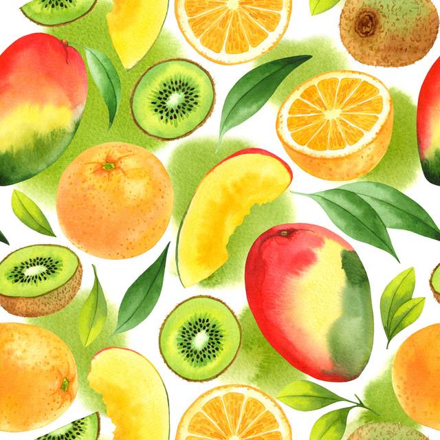 Exotic Fruit Pattern by Achtung_Ein - Print - Black;Green;Red;Yellow;Orange (51cm H x 51cm W x 3.8cm D)