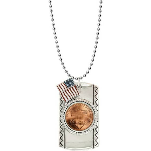 American Coin Treasures 16884 25 in. Union Shield Penny Dog Coin Tag Pendant Necklace, Silver