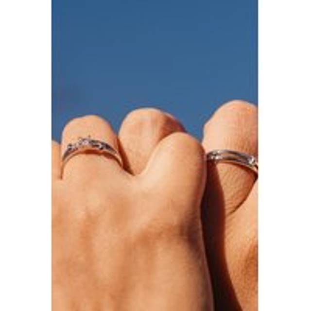 The Colourful Aura Adjustable Silver His And Hers Zircon Promise Striped Ring Set - One Size