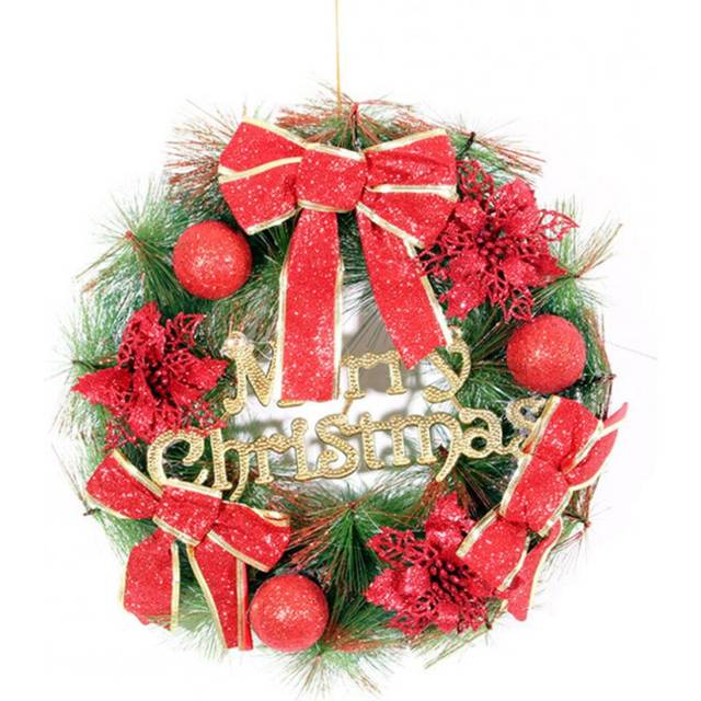 Christmas Door Decoration Hotel Restaurant Simulation Christmas Wreath Garland  Mall Decor 40cm red