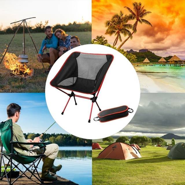 (Red) Portable Folding Camping Chair Beach Hiking Picnic Seat Extended Fishing Tools Chair For Travel