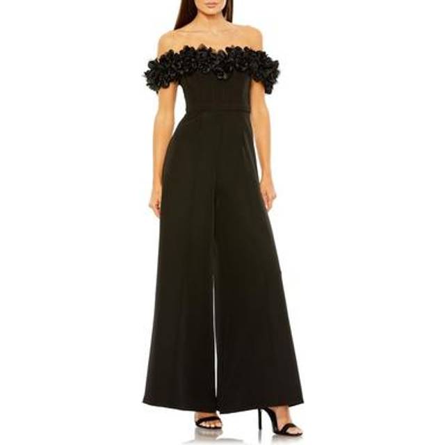 Mac Duggal Floral Bustier Top Flare Leg Jumpsuit