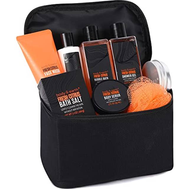 Gift Sets for Men, 9Pcs Spa Gifts for Him with Fresh Citrus - Bubble Bath, Face Wash, Shower Gel, Bath Salts & More, Valentines Bath Gifts for Me