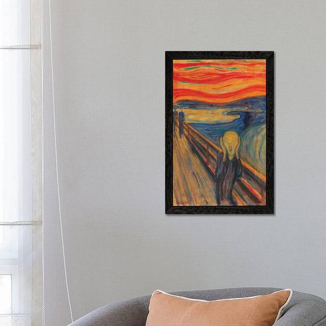 &#39;The Scream, 1893 (Oil, Tempera & Pastel on Cardboard)&#39; by Edvard Munch- Floater Frame Painting Print on Canvas - Black (102cm H x 66cm W x 4cm D)