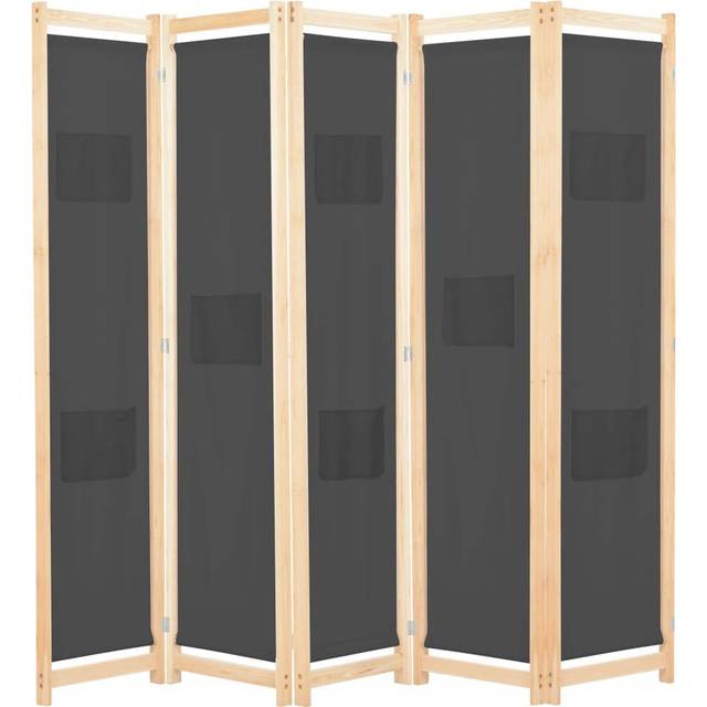 vidaXL 5-Panel Room Divider Grey 200x170x4 cm Fabric