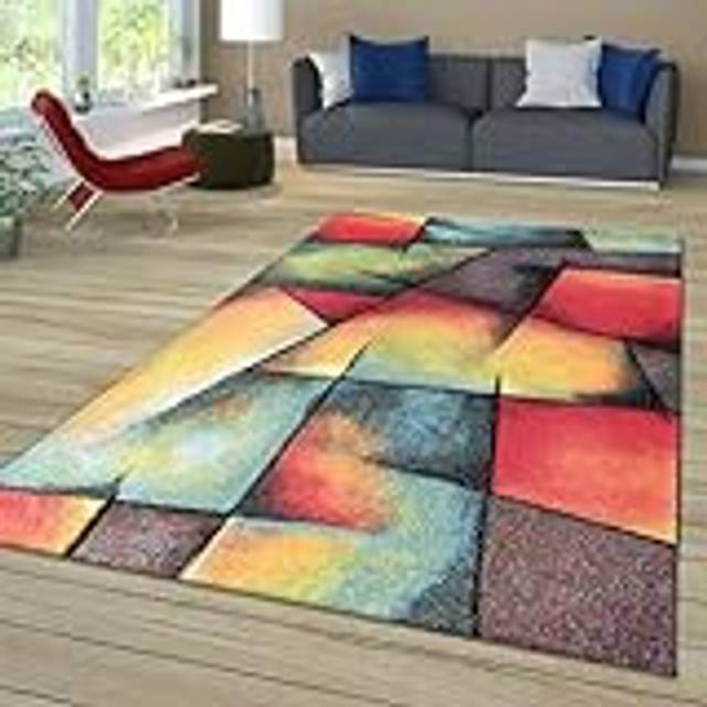 Matta Med Kort Stapel För Vardagsrum Sovrum Hall Melerade 3D Geometrisk Modernt Färgrik, Färg:Grön Blå Orange, Storlek:160x230 cm