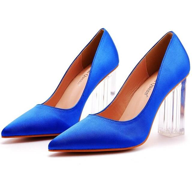 (US9 UK7 AU8.5 EUR41 25.5cm, Royal blue) 9cm Crystal High Heels Pointed Toe Prom Shoes Women Satin Bridal Wedding Pumps