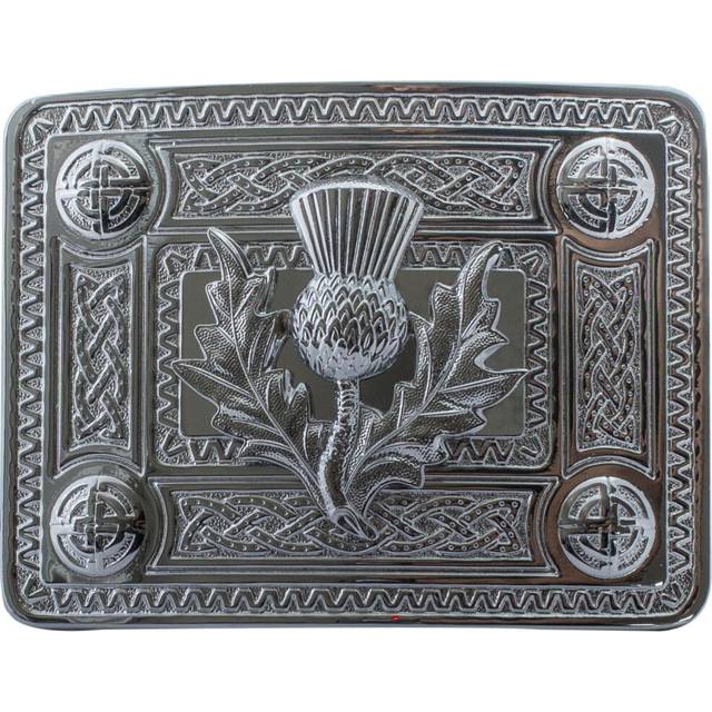 (Thistle Polished) Kilt Belt Buckle Rectangular Shape Antique and Chrome Finishes Scottish Made