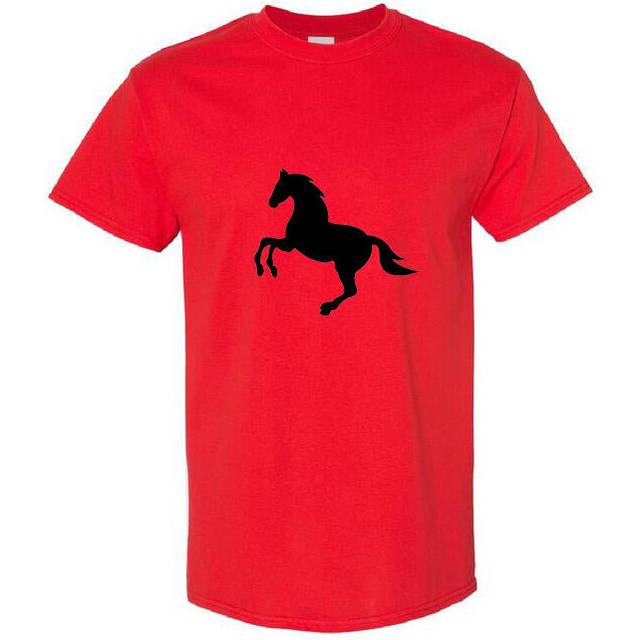 (Red, 2XL) Cool Classic Vintage Running Wild Black Horse Mustang Pony Men T Shirt Tee Top