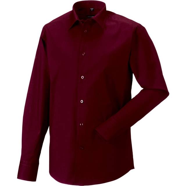 (XL, Port) Russell Collection Mens Fitted Long-Sleeved Shirt