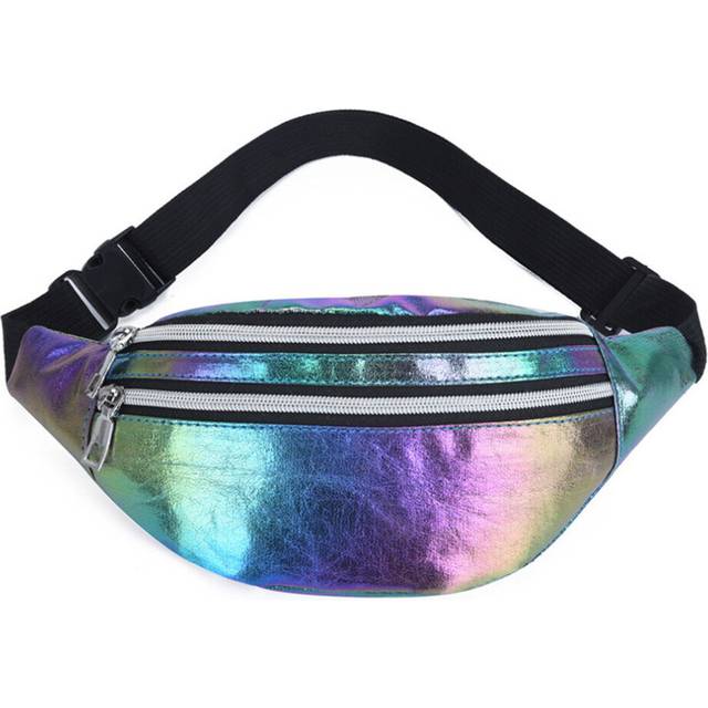 2 Pcs Fanny Pack Hologram Waist Bag Laser PU Hip Bum Zip Waistbags Women Belt Bag for Girls