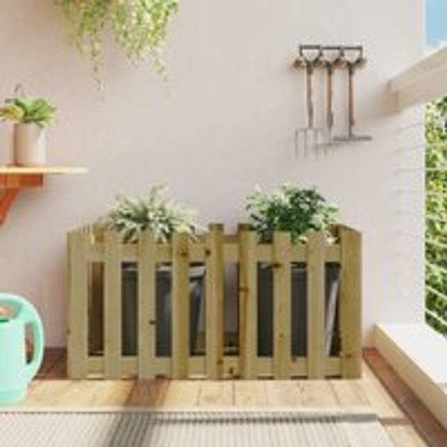 Garden Raised Bed with Fence Design 100x50x50 cm Impregnated Wood Pine - Brown - One Size