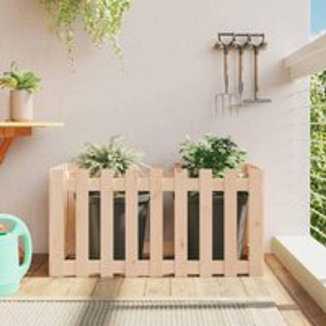 Garden Raised Bed with Fence Design 100x50x50 cm Solid Wood Pine - Brown - One Size