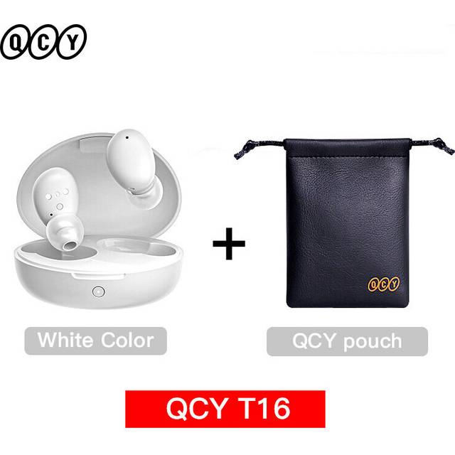 (a-T16WHITE with Pouch) QCY T16 TWS Wireless Earbuds Bluetooth 5.2 AptX Deep Bass Earphones Touch Control CVC8.0 Noise Cancelling Headphone Fast Charg