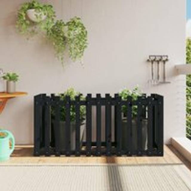 Garden Raised Bed with Fence Design Black 150x50x70 cm Solid Wood Pine - One Size