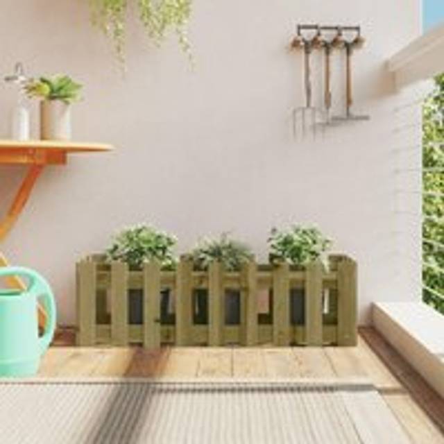 Garden Raised Bed with Fence Design 100x30x30 cm Impregnated Wood Pine - Brown - One Size
