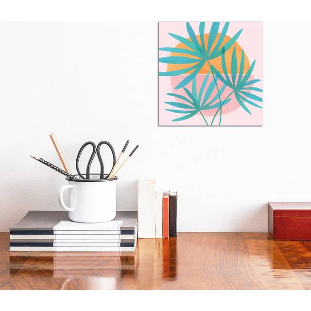 Retro Sunset Fan Palms by Modern Tropical - Wrapped Canvas Graphic Art (30.48cm H x 30.48cm W x 1.905cm D)
