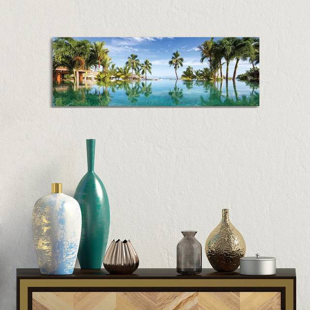 Infinity Pool At A Luxury Beach Resort On Tahiti by - Wrapped Canvas Panoramic (30.48cm H x 91.44cm W)