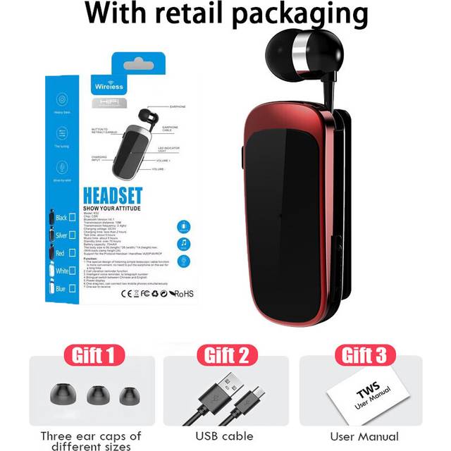 (a-red) Earphone Bluetooth-compatible Lotus with Wire Wireless Clip on Headset Earphones Handsfree Earbuds headphones in lotus PK F920