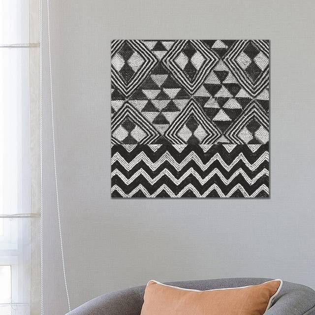 Kuba Cloth Mat II, BandW by Wild Apple Portfolio - Wrapped Canvas Painting (66.04cm H x 66.04cm W x 1.91cm D)