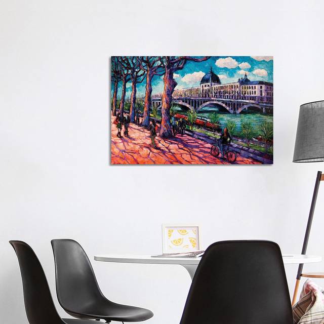 Spring on the Banks of the Rhône Lyon France by Mona Edulesco - Wrapped Canvas Painting (66.04cm H x 101.6cm W x 1.91cm D)
