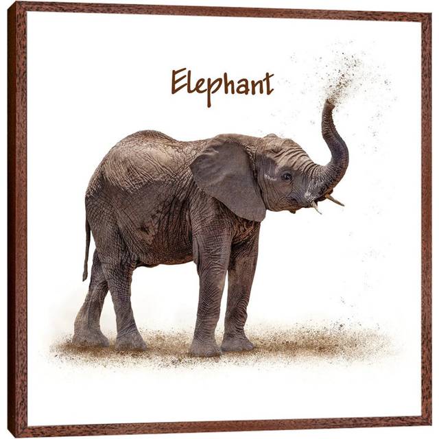 Baby Elephant Calf Blowing Dirt by Susan Schmitz - Graphic Art on Canvas - Classic Wood Framed (66.04cm H x 66.04cm W)