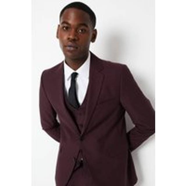 Burton mens suit jacket burgundy sharp modern slim fit formal wedding workwear