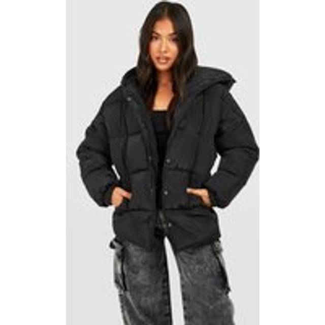 Womens Petite Hooded Padded Coat - Black - 6, Black