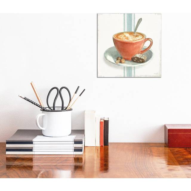 Wake Me up Coffee III with Stripes by Danhui Nai - Wrapped Canvas Painting (30.48cm H x 30.48cm W x 1.91cm D)