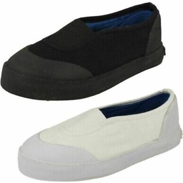 (UK 9 Child, Black) Unisex Spot On Slip On Canvas Shoes