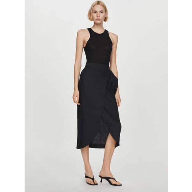 Mango Bow Wrap Linen Skirt - Black - XXL