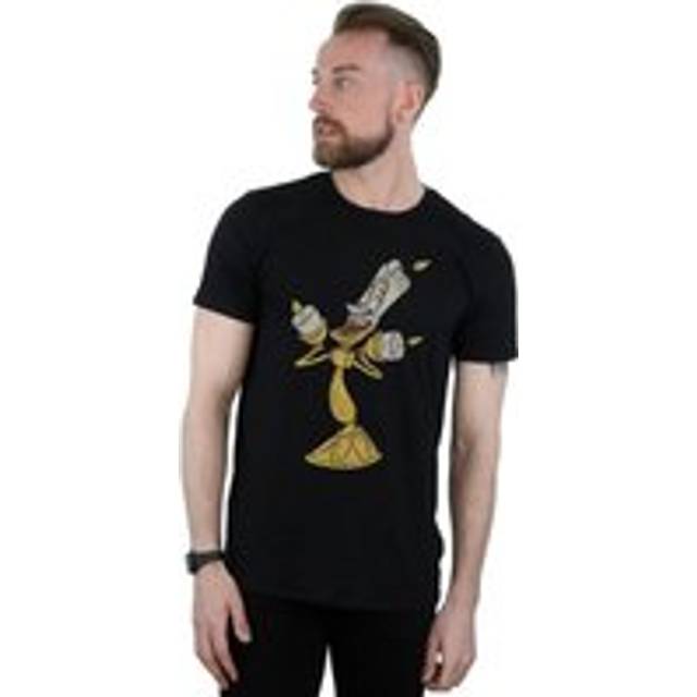 (4XL, Black) Disney Mens Beauty And The Beast Lumiere Distressed T-Shirt