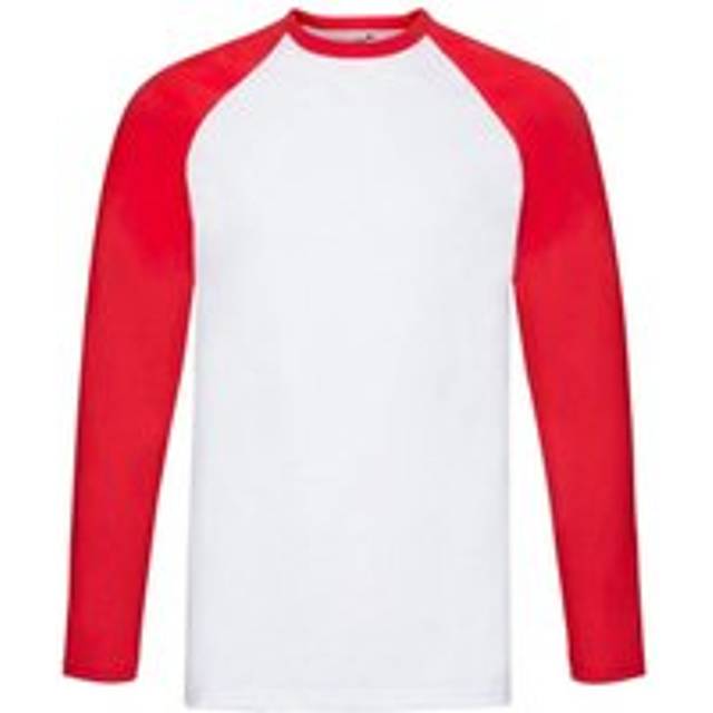 (M, White/Red) Fruit of the Loom Unisex Adult Contrast Long-Sleeved Baseball T-Shirt