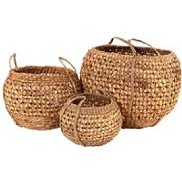 Pacific S/3 Woven Water Hyacinth Handled Round Baskets, Brown