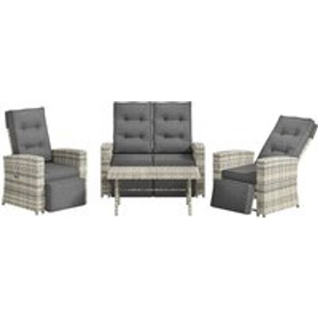 Outsunny 4 Piece Rattan Garden Furniture Set Outdoor Sofa Sectional Set with Glass Top Table for Yard, Poolside, Light Grey Aosom UK