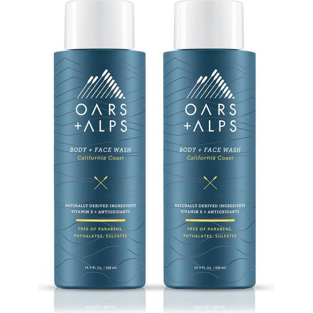 Oars + Alps Men's Moisturizing Body and Face Wash  Skin Care Infused with Vitamin E and Antioxidants  Sulfate Free  California Coast  2 Pack