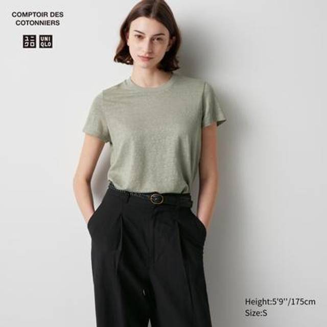 Uniqlo - 100% Linen Crew Neck Short Sleeved T-Shirt - Green - XL