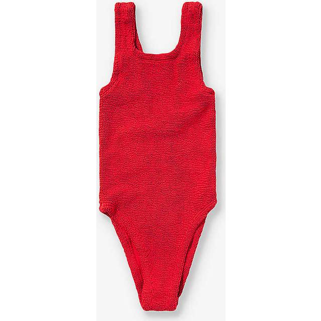 Hunza G Girls Red Kids Round-neck Crinkle-texture Swimsuit 7-12 Years - RED